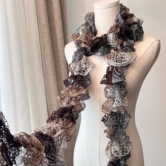 Handmade Ruffle Knit Scarf – Neutral Ombre - Picture 4 of 4